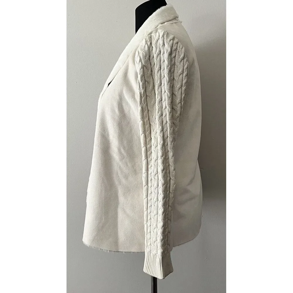 Gaby Eden Faux Fur Suede Open Front Cardigan Sweater Ivory Size‎ Medium Jacket